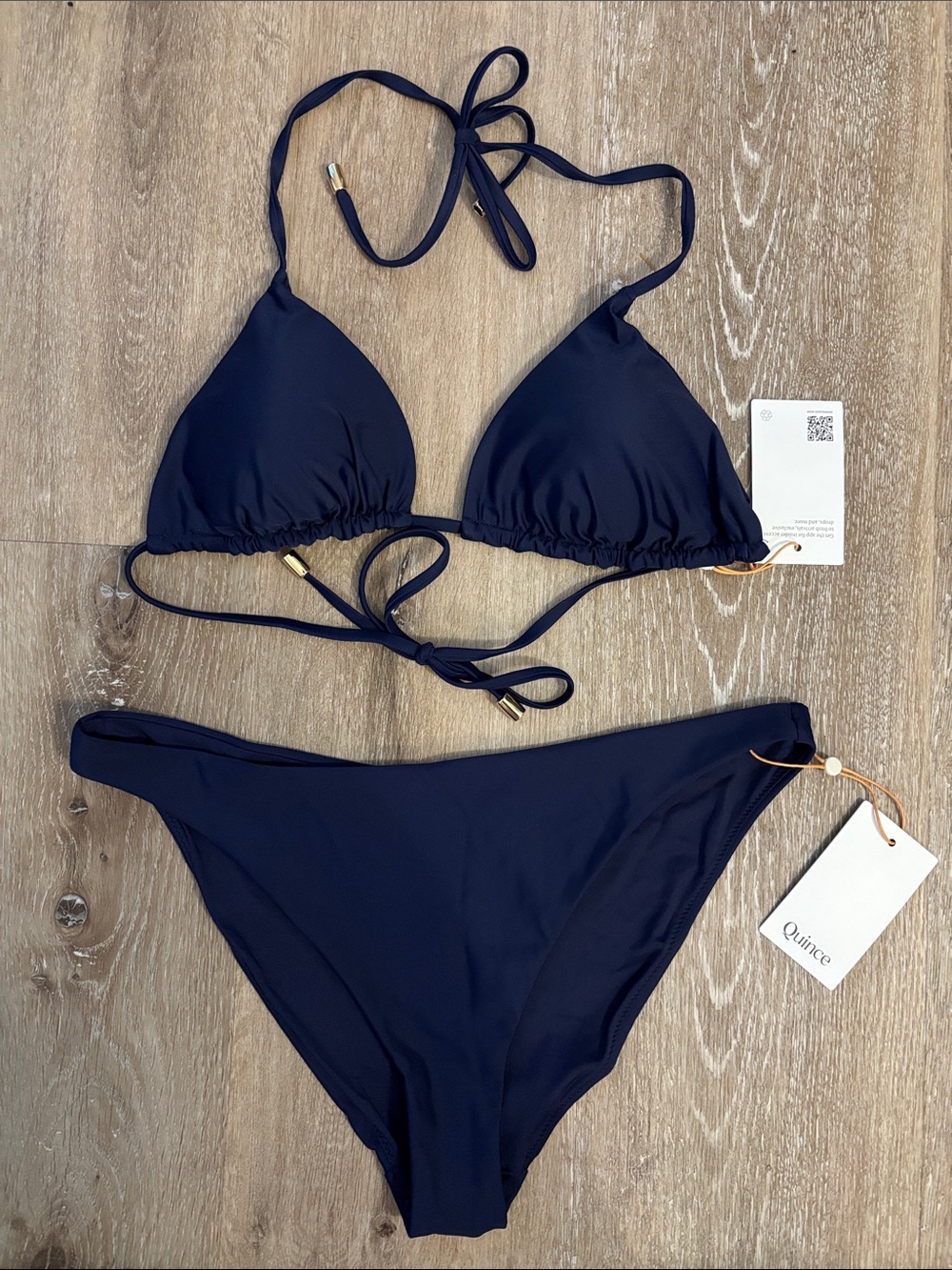Quince Navy Blue Triangle Top and Italian High Leg Bikini Bottom Set